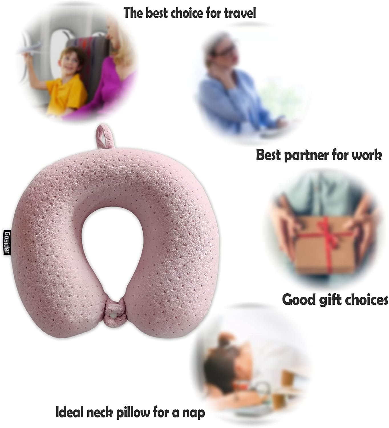 Neck Pillows for Sleeping Travel Pink Travel Pillow Comfortable U Shape Memory Foam Pillows Neck and Head Support Portable Travel Neck Pillow Suitable for Planes, Trains, Self-Driving Cars - Image 5