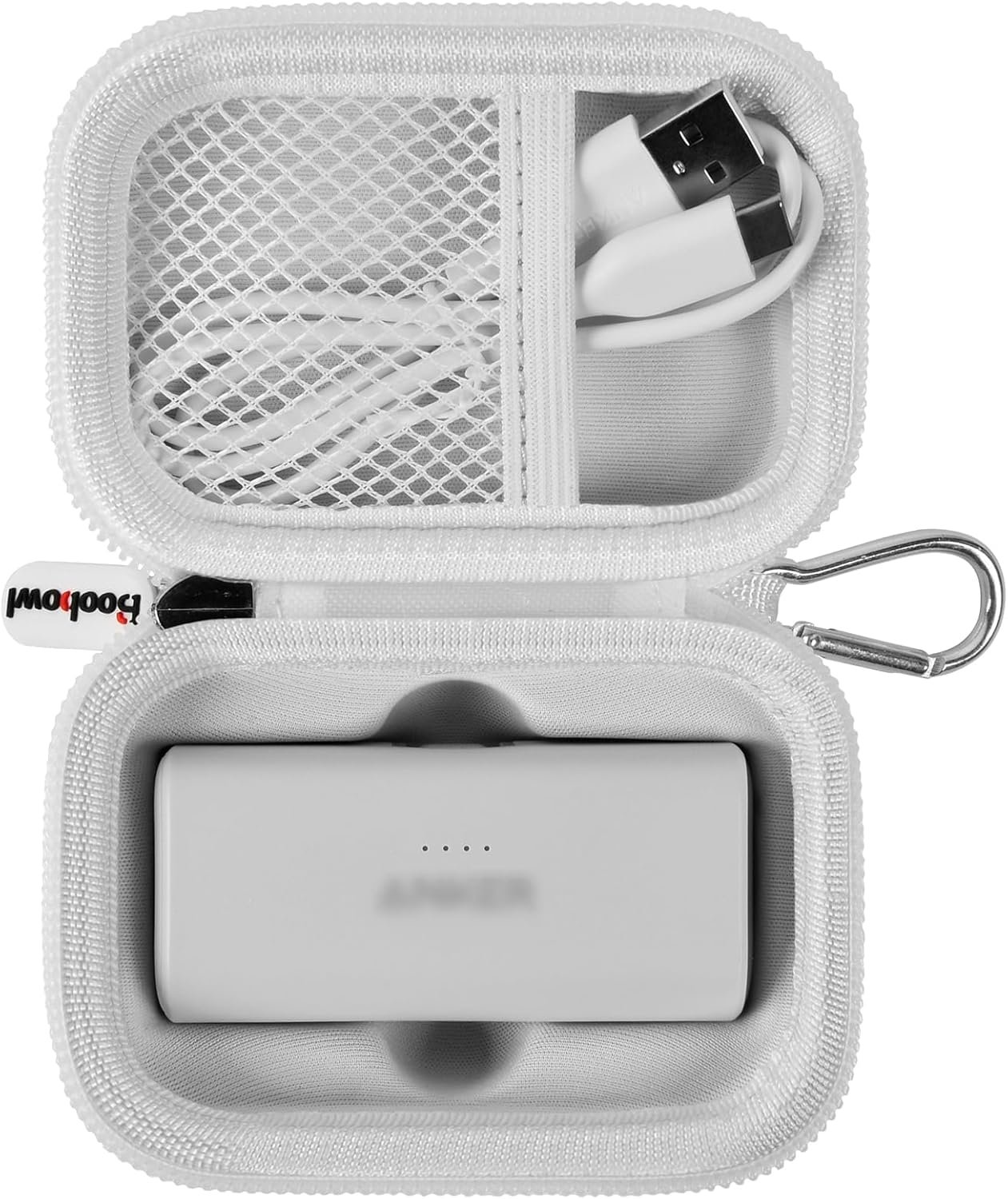 Boobowl Case Compatible with Anker Nano Portable Charger Power Bank, 5,000 Mah, with Built-in Lightning Connector, Charging Battery Pack Storage Holder for amelema/for LanLuk/for Feob -White