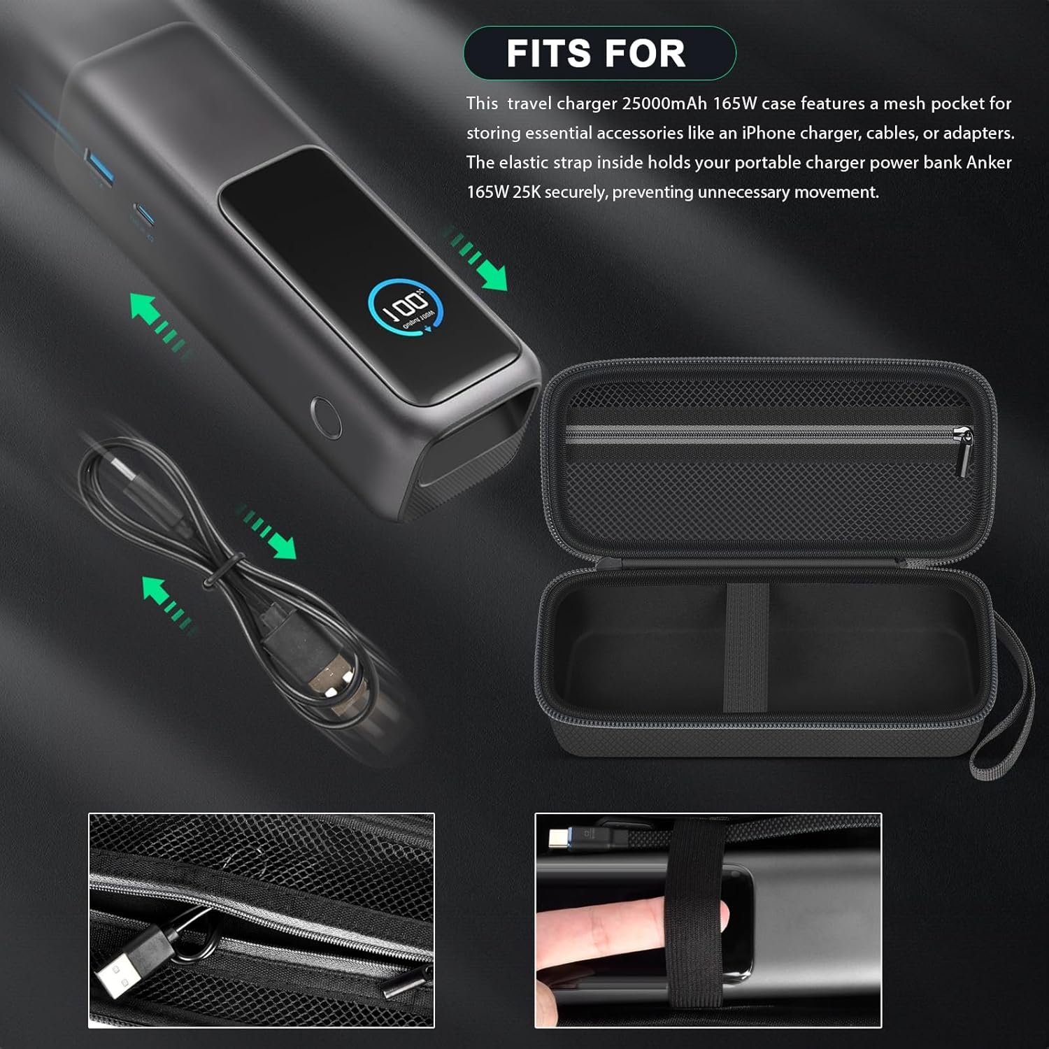 Case for Anker Prime/Laptop/ 737 Power Bank, Portable Charger Storage for Anker 3 in 1 Powerbank Battery Pack, Fast Charging Station 25000mAh/ 24000mAh/ 26,250mAh Holder Travel Pouch- Box Only - Image 3