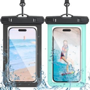 2 Pack Waterproof Phone Pouch with Adjustable Lanyard for iPhone 17 16 15 14 13 12 Pro Max, Samsung Galaxy S25/S24 up to 7.5″, IPX8 Cellphone Water Proof Phone Case Dry Bags Black/Green
