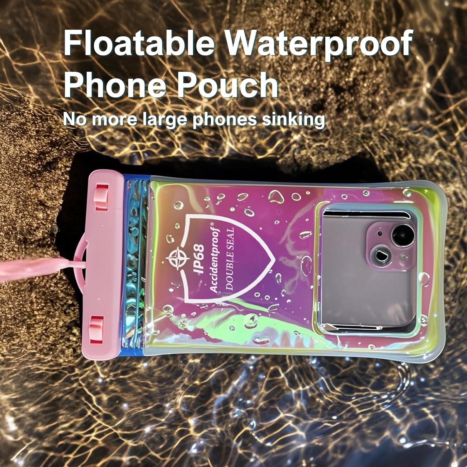 AiRunTech Waterproof Phone Pouch,Double Seal Floating Phone Case for Swimming Kayak Paddle Board,Protector iPhone 17 16 15 14 13, River Lake Canoe Boating Beach Accessories(Iridescent Pink+Black) - Image 2