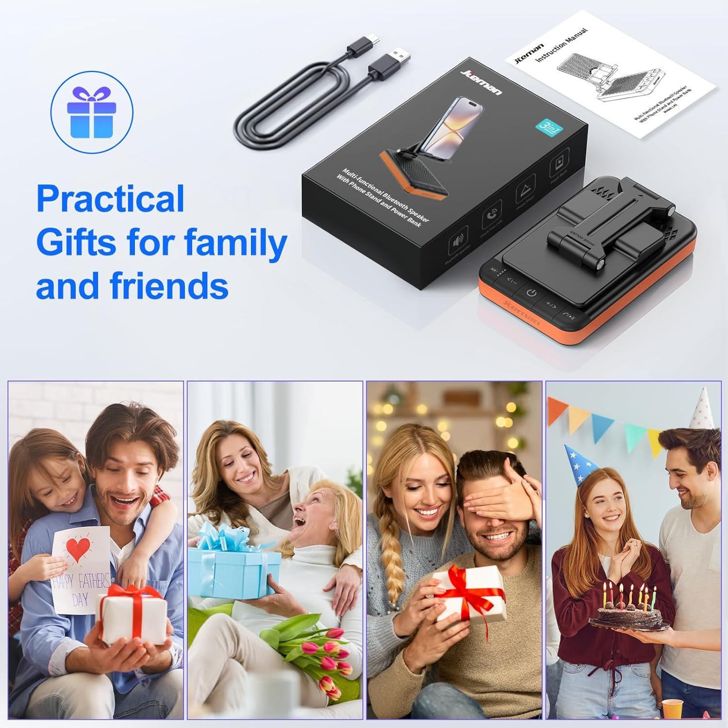 JTEMAN Bluetooth Speaker Phone Stand with Power Bank,Portable Foldable Charging Speaker Stand,Birthday Gifts for Men and Women Tech Gadgets - Image 5