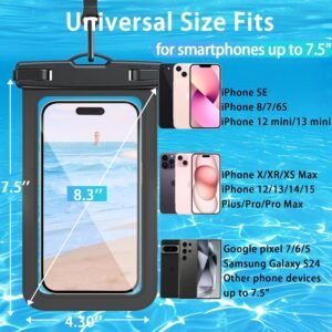 2 Pack Waterproof Phone Pouch with Adjustable Lanyard for iPhone 17 16 15 14 13 12 Pro Max, Samsung Galaxy S25/S24 up to 7.5″, IPX8 Cellphone Water Proof Phone Case Dry Bags Black/Green