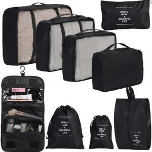 Packing Cubes Storage Bags 9 Pieces-Luggage Organizers Classify Store Clothing Efficiently for Travel Outdoor Home (Black, 9 Pieces)