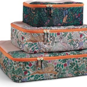 RIFLE PAPER CO. Soft Sided Packing Cubes Set of 3. Includes Small, Medium, Large and a Laundry Bag, Travel Must Have Accessory, Stylized Pattern, Safari