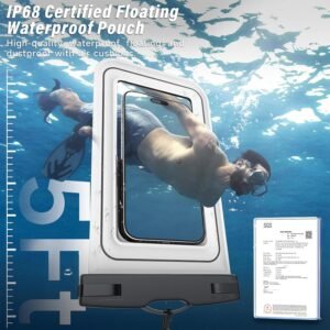 Waterproof Phone Pouch – 2 Pack IP68 Floating Waterproof Phone Case, Dry Bag Beach Cruise Essentials 2025 with Adjustable Lanyard for iPhone 16 Pro Max / 15 Pro / Galaxy S24 S23 (Black and White)