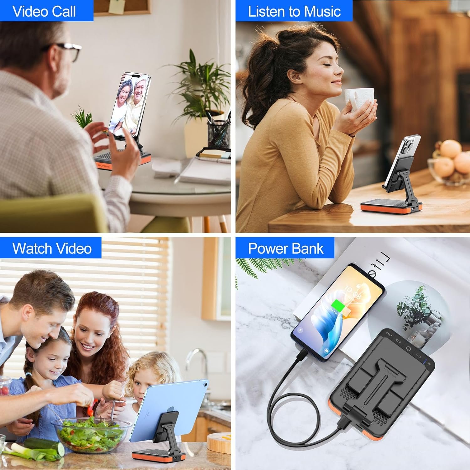 JTEMAN Bluetooth Speaker Phone Stand with Power Bank,Portable Foldable Charging Speaker Stand,Birthday Gifts for Men and Women Tech Gadgets - Image 4