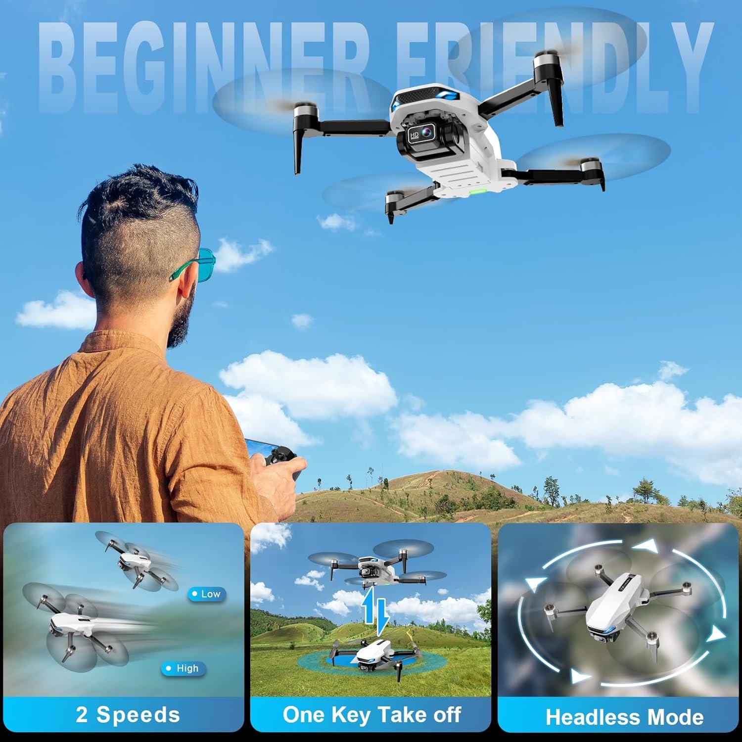 Drone with Camera for Adults, 2K HD GPS Drones with Auto Return, Follow Me, Circle Fly, Waypoint Fly, Optical Flow, Brushless Motor, Foldable 5G Transmission FPV Quadcopter - Image 7