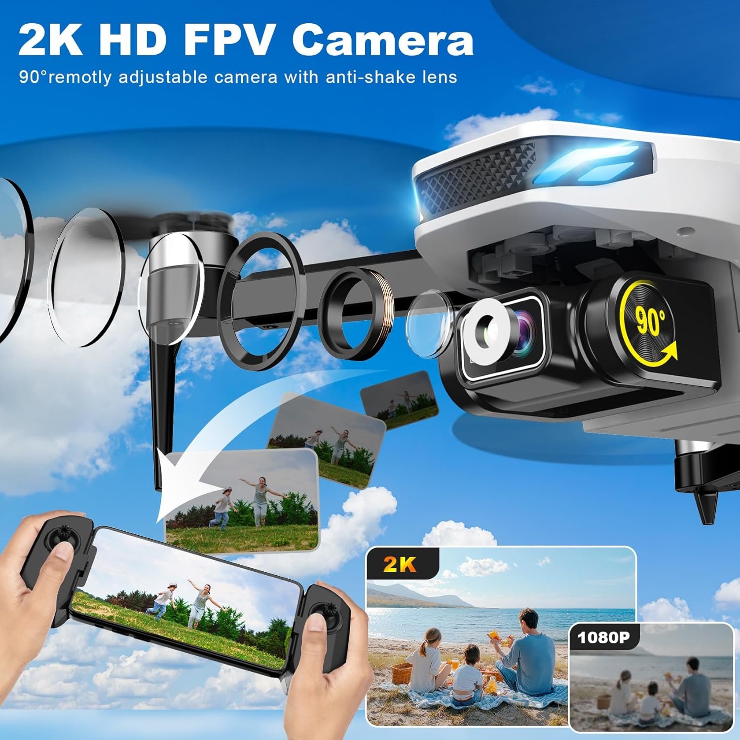 Drone with Camera for Adults, 2K HD GPS Drones with Auto Return, Follow Me, Circle Fly, Waypoint Fly, Optical Flow, Brushless Motor, Foldable 5G Transmission FPV Quadcopter - Image 4
