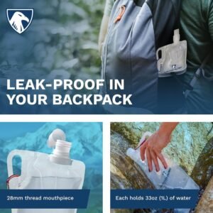 Survivor Filter Clear Collapsible Water Bottles – Travel, Hiking, Foldable, BPA-Free – 2 x