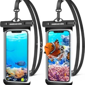 UNBREAKcable Waterproof Phone Pouch-2 Pack IPX8 Waterproof Phone Case for iPhone 16 15 14 13 12 11 Pro Max & Samsung S25 S24 S23-Dry Bag & Travel Essentials for Beach, Pool, Kayak & Cruise-7″ Black