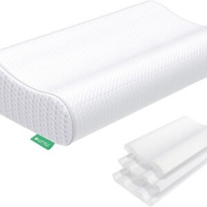UTTU Cervical Pillow for Neck Strain Relief, Memory Foam Neck Pillow for Sleeping, Adjustable Orthopedic Sandwich Pillow, Contour Cooling for Side Back Stomach Sleeper, Queen(23.6″×14″×5.2″/4.5″)