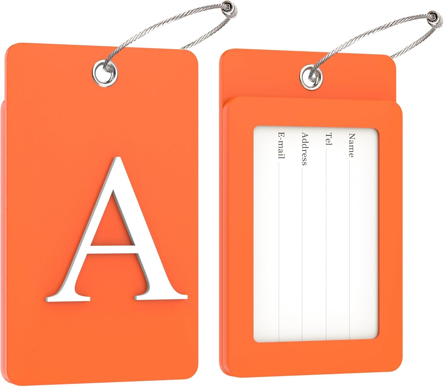 Gostwo 2 Pack Luggage Tags for Suitcases, 26 Initial Letter Travel Luggage Baggage Identification Labels ID Tag Fully Bendable Tags with Stainless Steel Loop (Orange) (Letter A) - Image 2