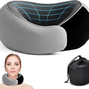 KITVEAURA Travel Neck Pillow for Airplanes – 100% Memory Foam, 360° Head Support, Breathable & Washable Cover, Compact for Travel, Car & Flights