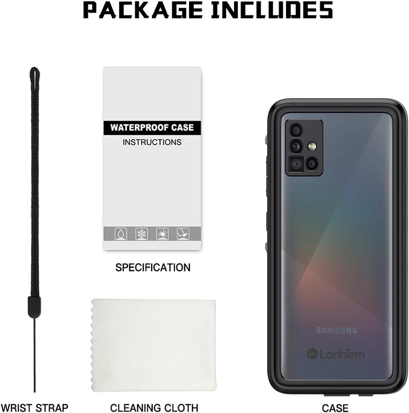 Lanhiem for Samsung Galaxy A51 Case, IP68 Waterproof Dustproof with Built-in Screen Protector, Heavy Duty Full Body Protective Phone Case for Galaxy A51 4G, Black - Image 8