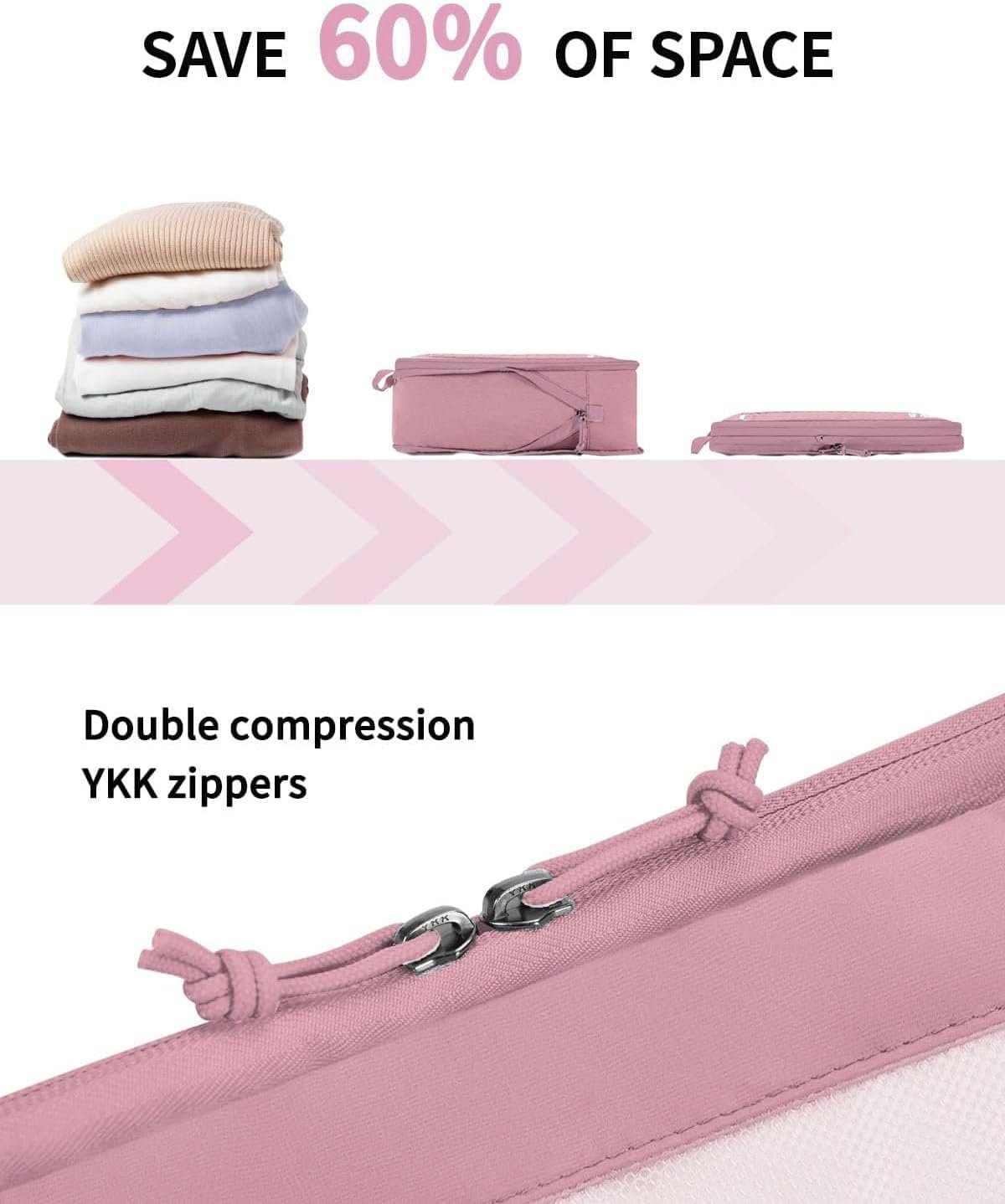 ECOHUB 5 Set Compression Packing Cubes for Suitcases Organiser Bags Set Travel Essentials with Shoe Bag for Traveling Tear-resistant Travel Accessories with ID Tag Expandable Packing Bags(Pink) - Image 3