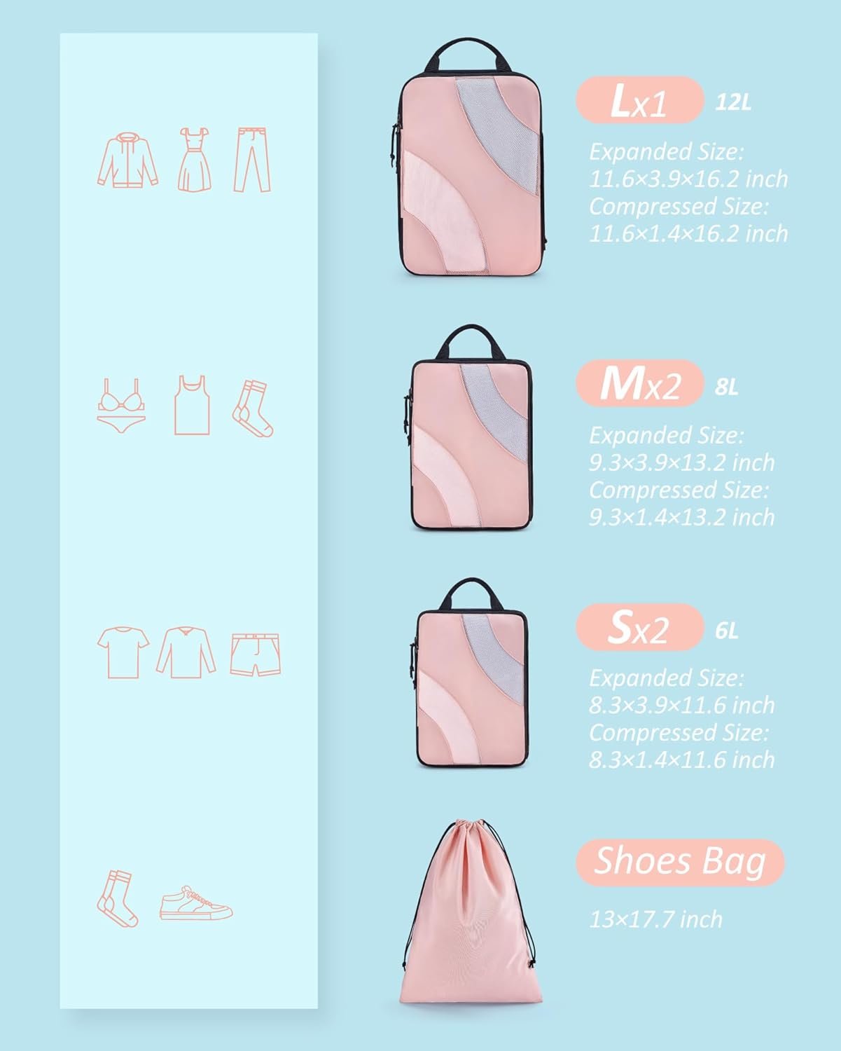 BAGSMART Compression Packing Cubes, 6 Set/4 Set/2 Set Travel Packing Cubes for Carry on Suitcases, Compression Suitcase Organizers Bag Set & Travel Cubes for Luggage, Lightweight Packing Organizers - Image 2