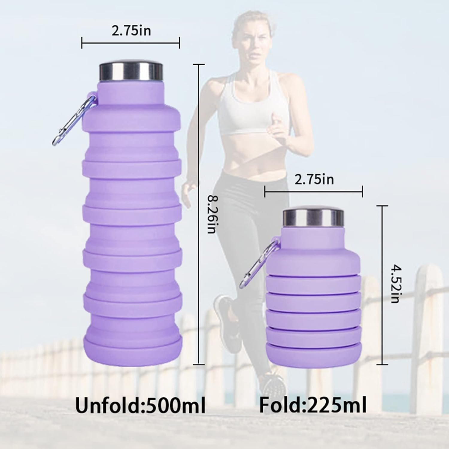 Collapsible Water Bottle,4 Pcs BPA Free Reuseable Silicone Foldable Leakproof 16oz Water Bottles,Portable Lightweight Water Bottles Carabiner for Travel Gym Camping,Hiking Sports - Image 3