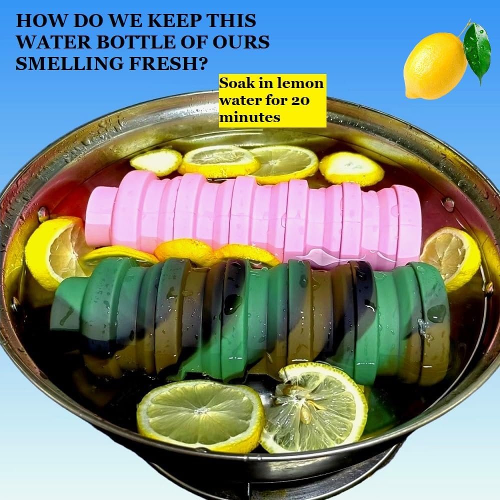 LIZADIN Collapsible water bottles 2 Pack with brush,BPA Free Travel Silicone Water Bottle with Carabiner,Reusable Foldable Portable Lightweight Sports bottles for Gym Camping Hiking (Black+Pink) - Image 3