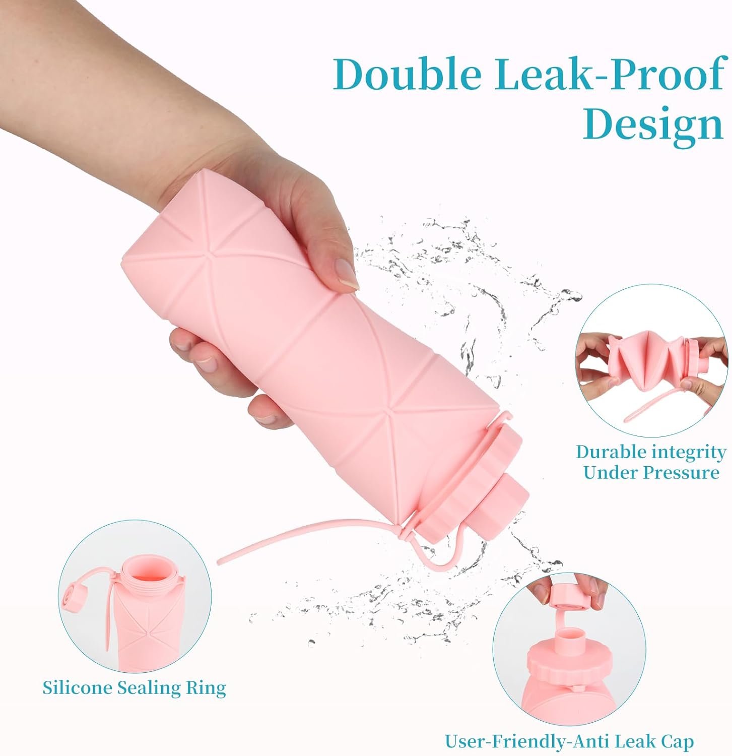 Silicone Collapsible Water Bottles,Lightweight Reusable Leakproof For Traveling Camping Hiking Cycling Sports Outdoor,Foldable Portable Travel Water Bottle 600ML Dark Grey And Purple 2Pack. - Image 6