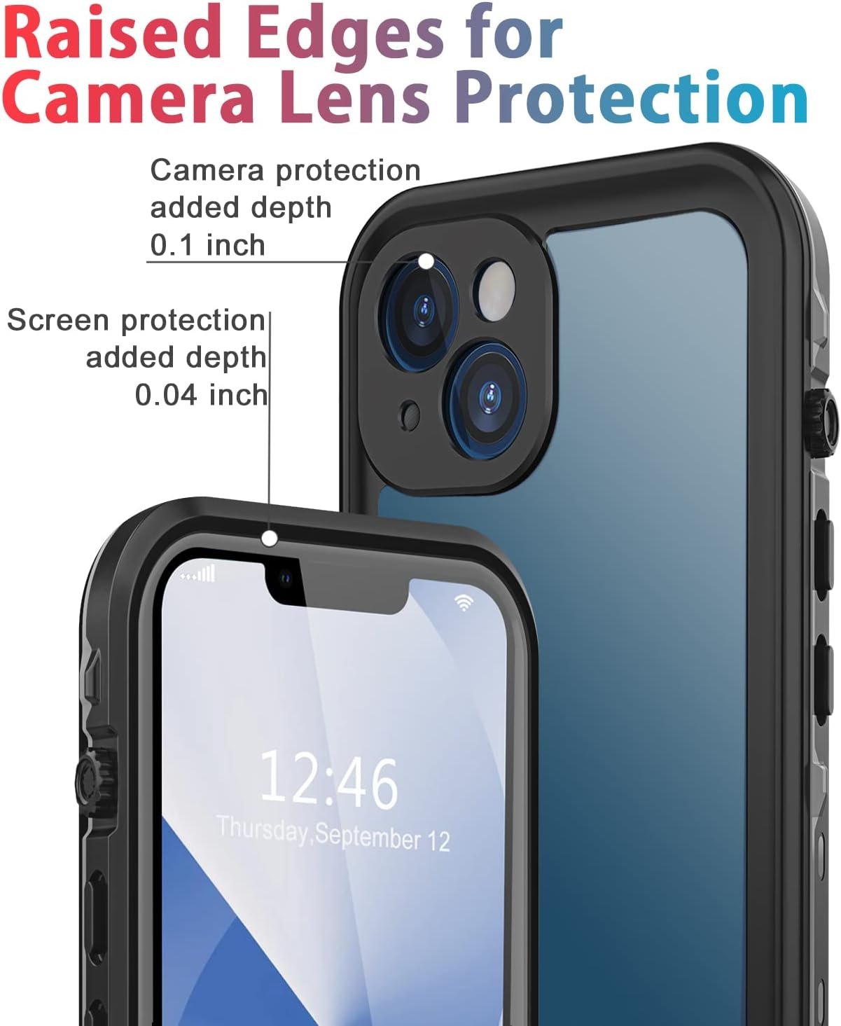 for iPhone 13 Case Waterproof Shockproof Dustproof Full-Body Sturdy with Camera Lens Protector and Built-in Screen Protector,Underwater Full Sealed Cover Protective for iPhone 13(Black) - Image 2