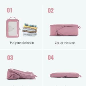 ECOHUB 5 Set Compression Packing Cubes for Suitcases Organiser Bags Set Travel Essentials with Shoe Bag for Traveling Tear-resistant Travel Accessories with ID Tag Expandable Packing Bags(Pink)