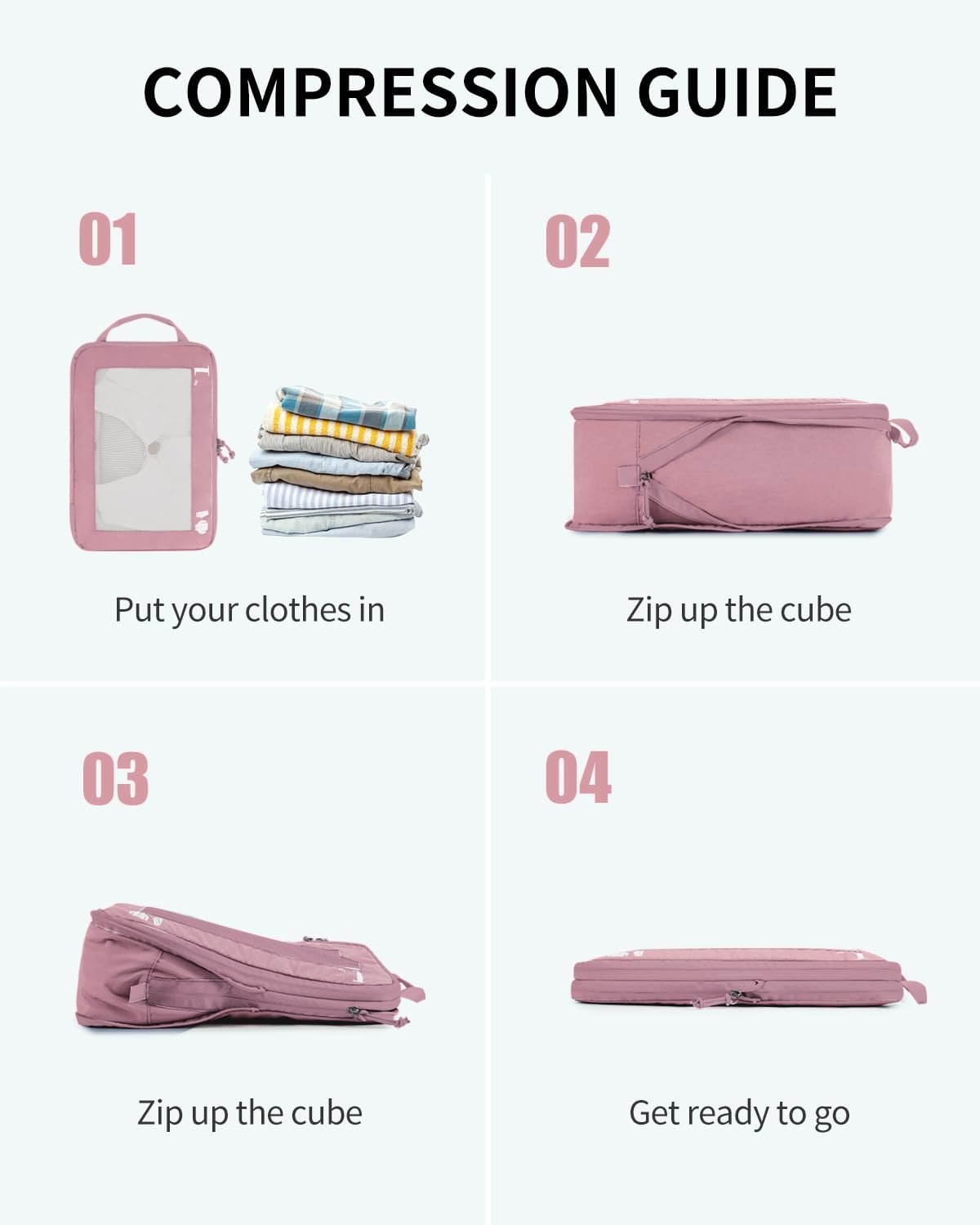 ECOHUB 5 Set Compression Packing Cubes for Suitcases Organiser Bags Set Travel Essentials with Shoe Bag for Traveling Tear-resistant Travel Accessories with ID Tag Expandable Packing Bags(Pink) - Image 2