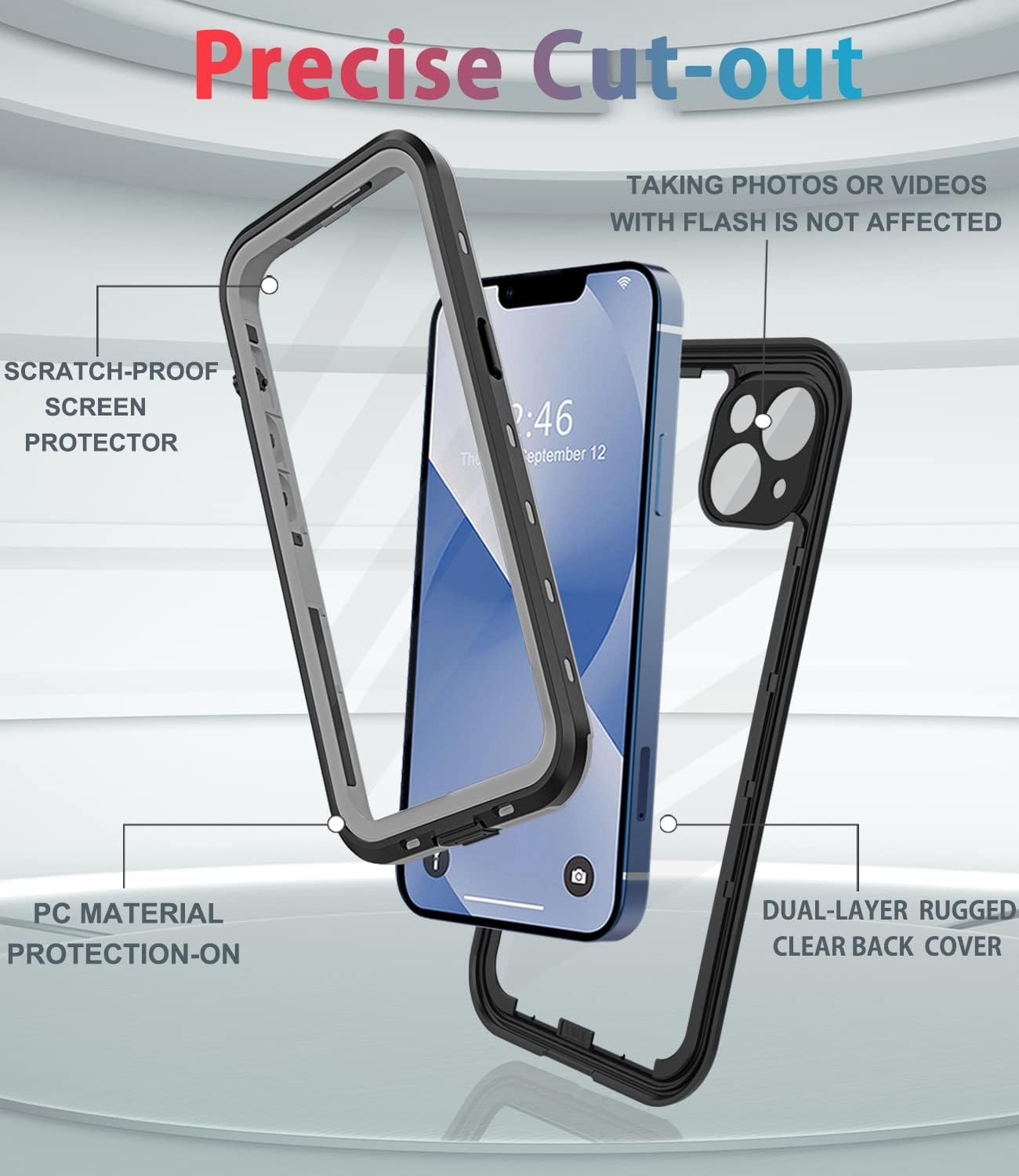 for iPhone 13 Case Waterproof Shockproof Dustproof Full-Body Sturdy with Camera Lens Protector and Built-in Screen Protector,Underwater Full Sealed Cover Protective for iPhone 13(Black) - Image 6