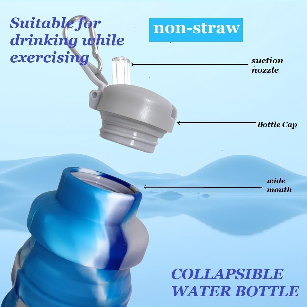 LIZADIN Collapsible water bottles 2 Pack with brush,BPA Free Travel Silicone Water Bottle with Carabiner,Reusable Foldable Portable Lightweight Sports bottles for Gym Camping Hiking (Black+Pink) - Image 4