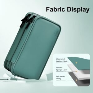 miloocul Portable Charger Organizer Travel Case Shockproof Power Bank case for Anker/Jackery/RAV/20000/30000mAh Power Bank Leather Waterproof Electronic Case for PowerCore (Deep Green, Double Layer)