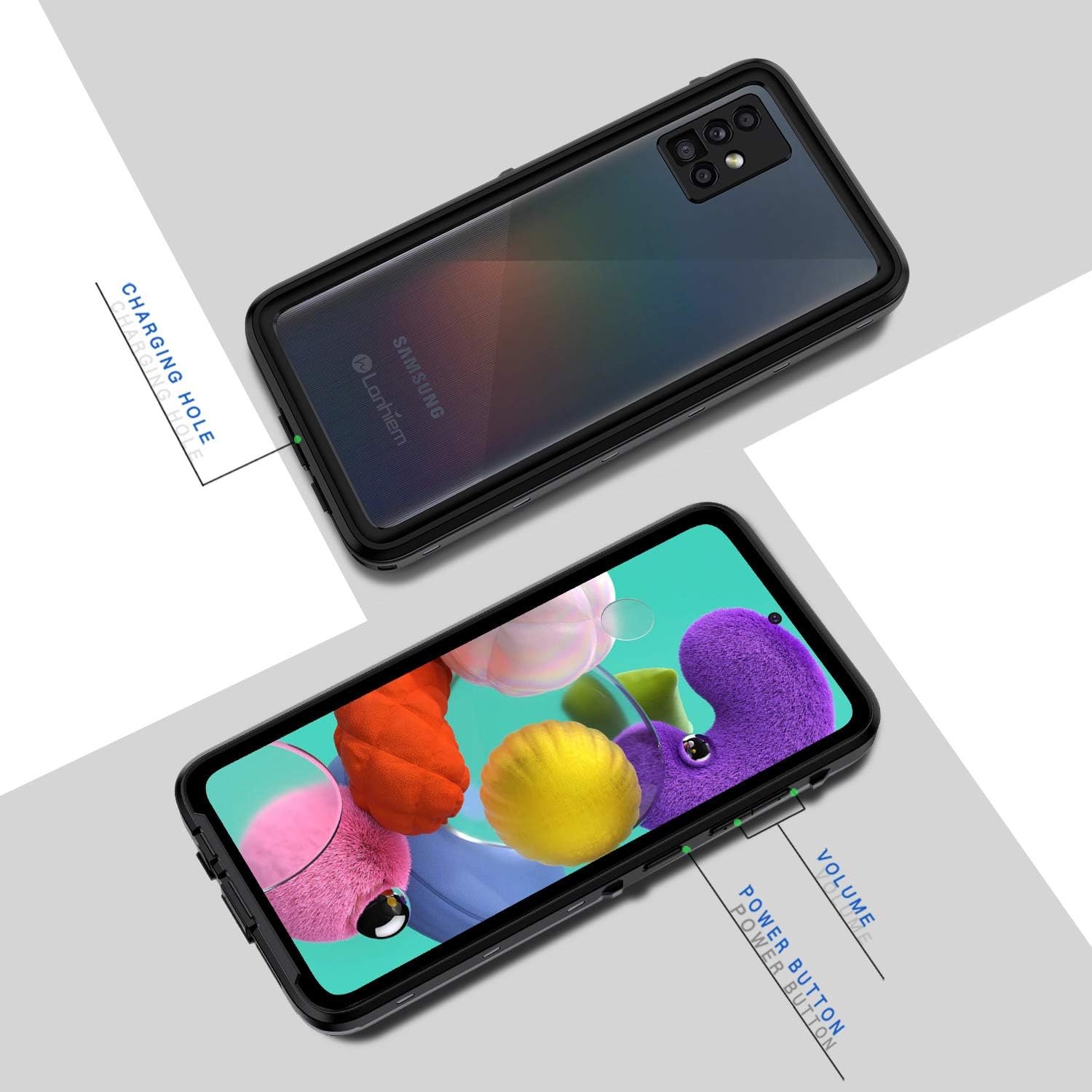 Lanhiem for Samsung Galaxy A51 Case, IP68 Waterproof Dustproof with Built-in Screen Protector, Heavy Duty Full Body Protective Phone Case for Galaxy A51 4G, Black - Image 5