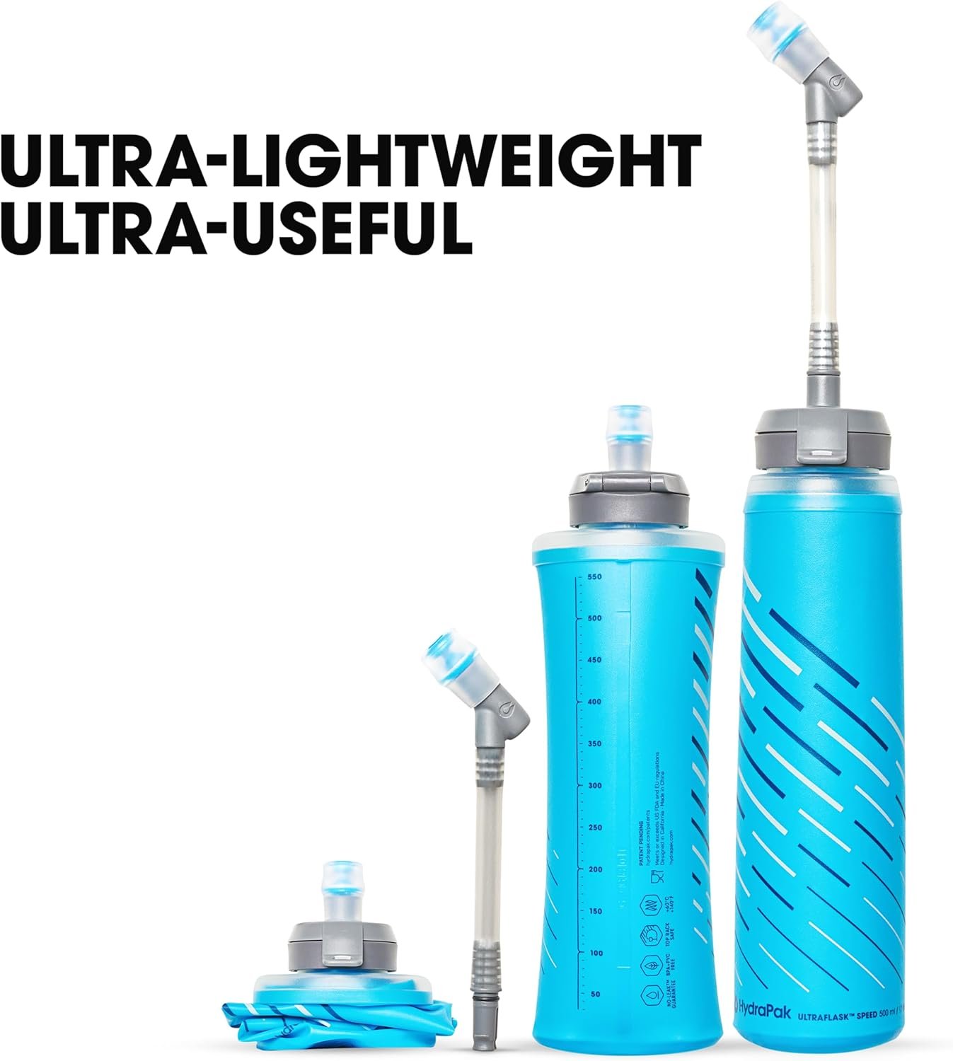 HydraPak UltraFlask Speed (500ml or 600ml) - Collapsible Soft Flask Water Bottle for Hydration Vests and Running Packs with Easy Open Cap - Image 5