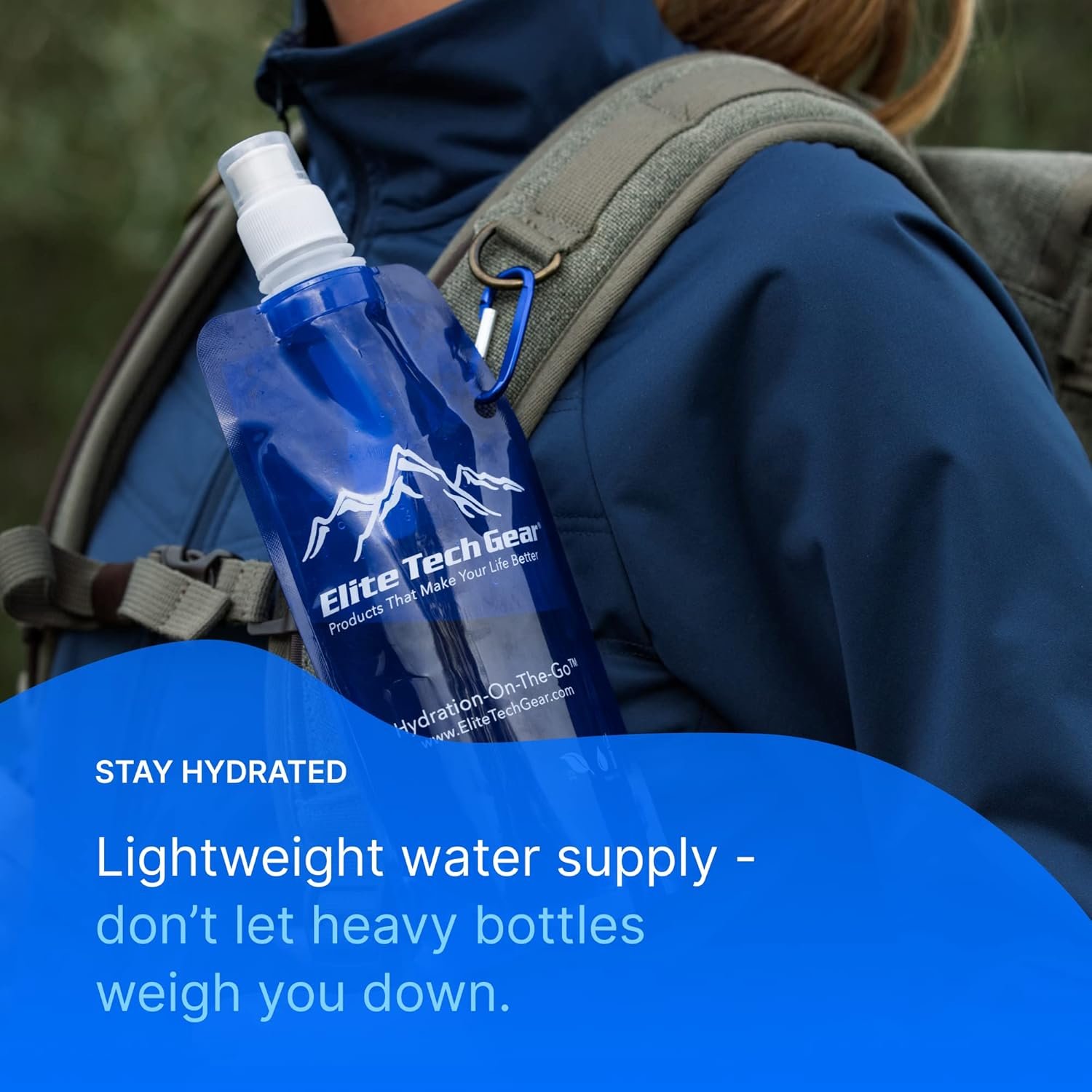 Elite Screens Collapsible Water Bottles - 10-Pack, 16.9 oz, Blue - Foldable & Reusable Water Bottle with Carabiner Strap for Hiking, Camping & Cycling - Long Flight Must-Haves & Theme Park Essentials - Image 7