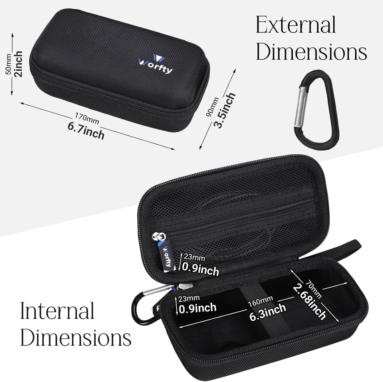 worfty Case for VRURC for VEGER for charmast Portable Power Bank Built-in Cables - Travel Protective Carrying Storage Bag (Case Only) (Black) - Image 3