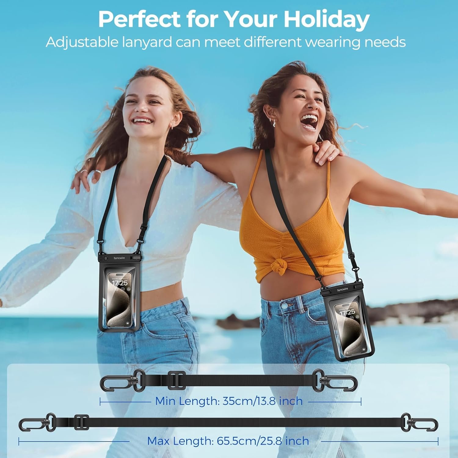 SYNCWIRE Waterproof Phone Case, 2-Pack IPX8 Double Space Waterproof Phone Pouch for iPhone 15 14 13 12 Pro Max XR X SE 2022 8 Samsung S24 S23 S22 Ultra S21 Phones Under 8.5 Inch - Black - Image 7