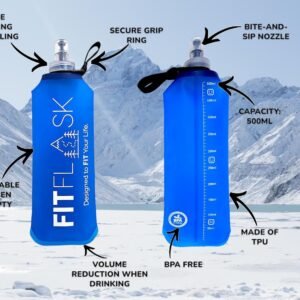 2 Pack Soft Water Bottle, TPU Collapsible Flask Foldable Bottles for Hydration Pack, BPA-Free, for Running Hiking Cycling Climbing (500 ml/ 17 oz)