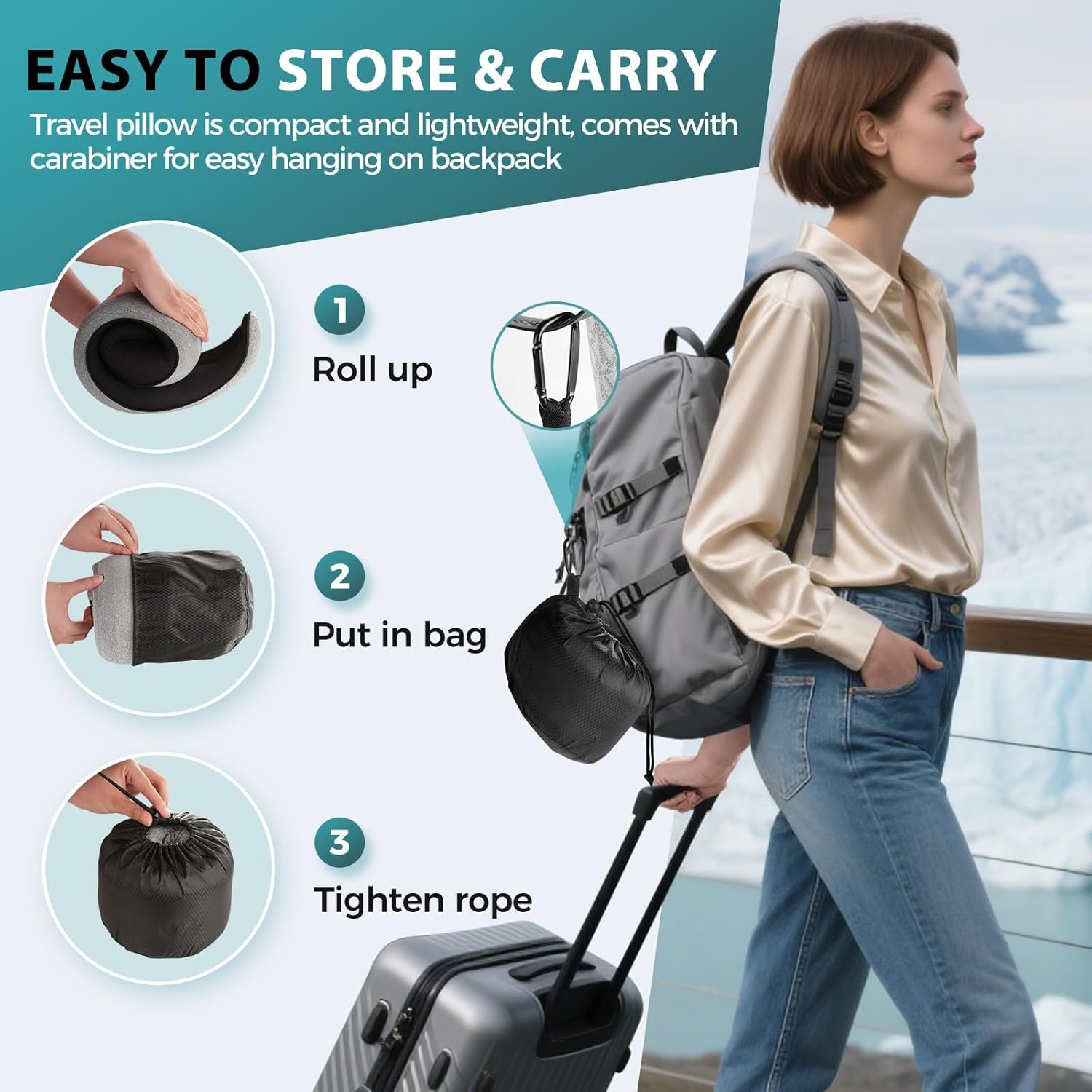 Travel Neck Pillows for Airplanes - 360° Ergonomic Memory Foam Travel Pillow - Relief Neck Pain with Breathable Support for Long Flights, Car, Train & Office Use - Adults & Kids (Light Gray) - Image 3