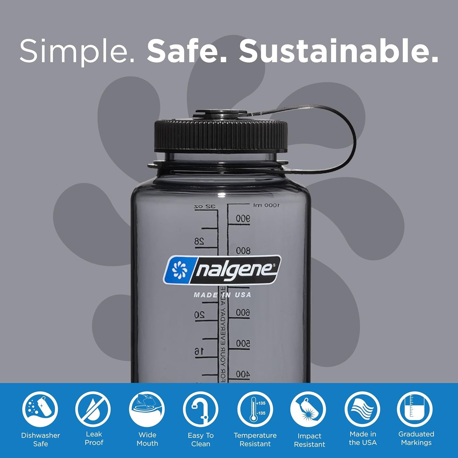 Nalgene Sustain Tritan BPA-Free Water Bottle Made with Material Derived From 50% Plastic Waste (using ISCC certified mass balance), 32 OZ, Wide Mouth - Image 3