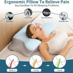 Cervical Neck Pillow for Pain Relief – Ergonomic Memory Foam Pillows for Sleeping, Cooling Side Sleeper Pillow for Neck Support, Contour Orthopedic Bed Pillow for Sleepers