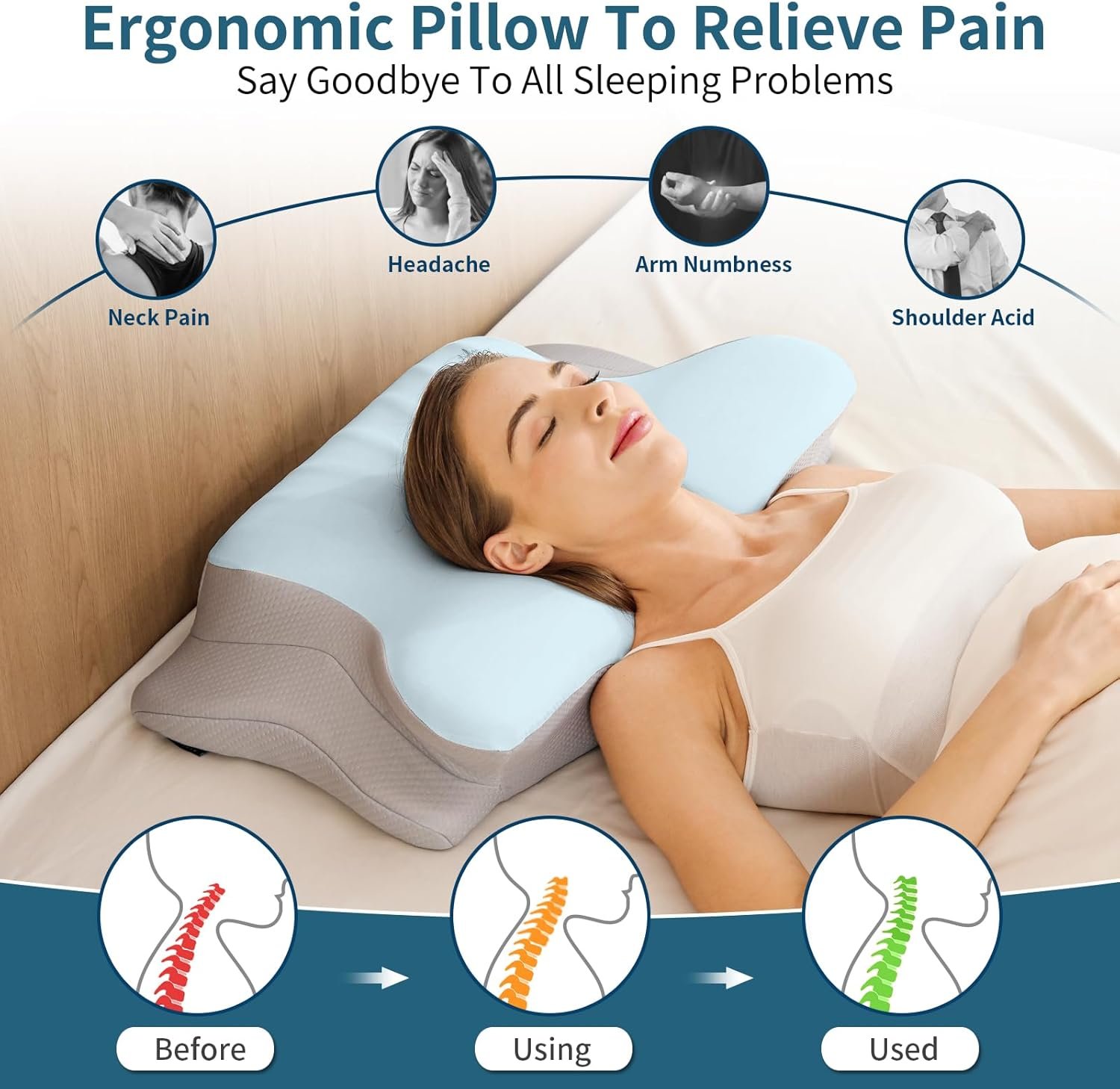 Cervical Neck Pillow for Pain Relief - Ergonomic Memory Foam Pillows for Sleeping, Cooling Side Sleeper Pillow for Neck Support, Contour Orthopedic Bed Pillow for Sleepers - Image 2