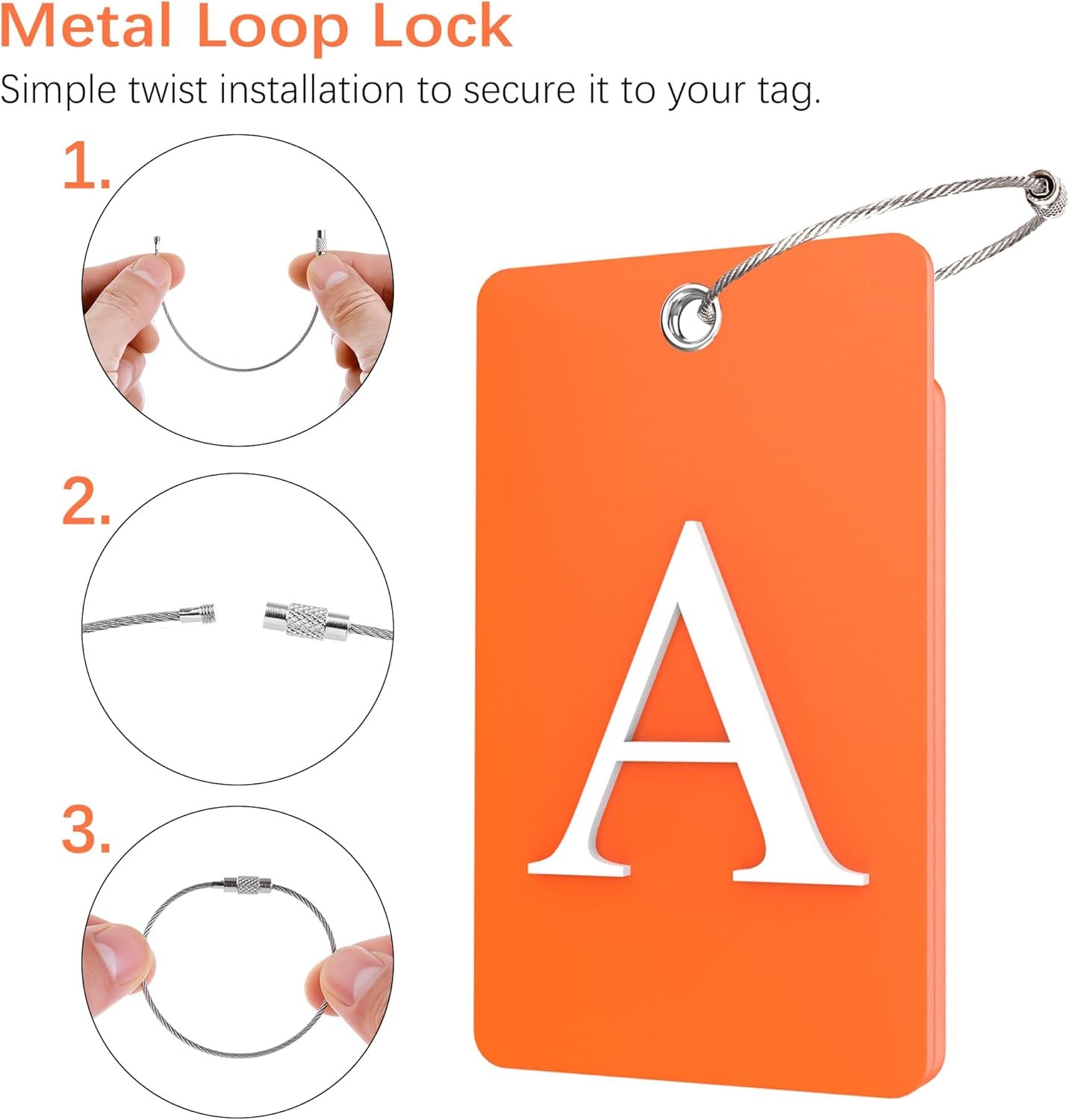 Gostwo 2 Pack Luggage Tags for Suitcases, 26 Initial Letter Travel Luggage Baggage Identification Labels ID Tag Fully Bendable Tags with Stainless Steel Loop (Orange) (Letter A) - Image 3