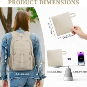ZOMFELT Hiking Backpack for Women Men, 15L Lightweight Packable Backpack for Trip, Water Resistant Small Travel Backpacks, Foldable daypack for Hiking, Walking, Cycling, Camping, Beige