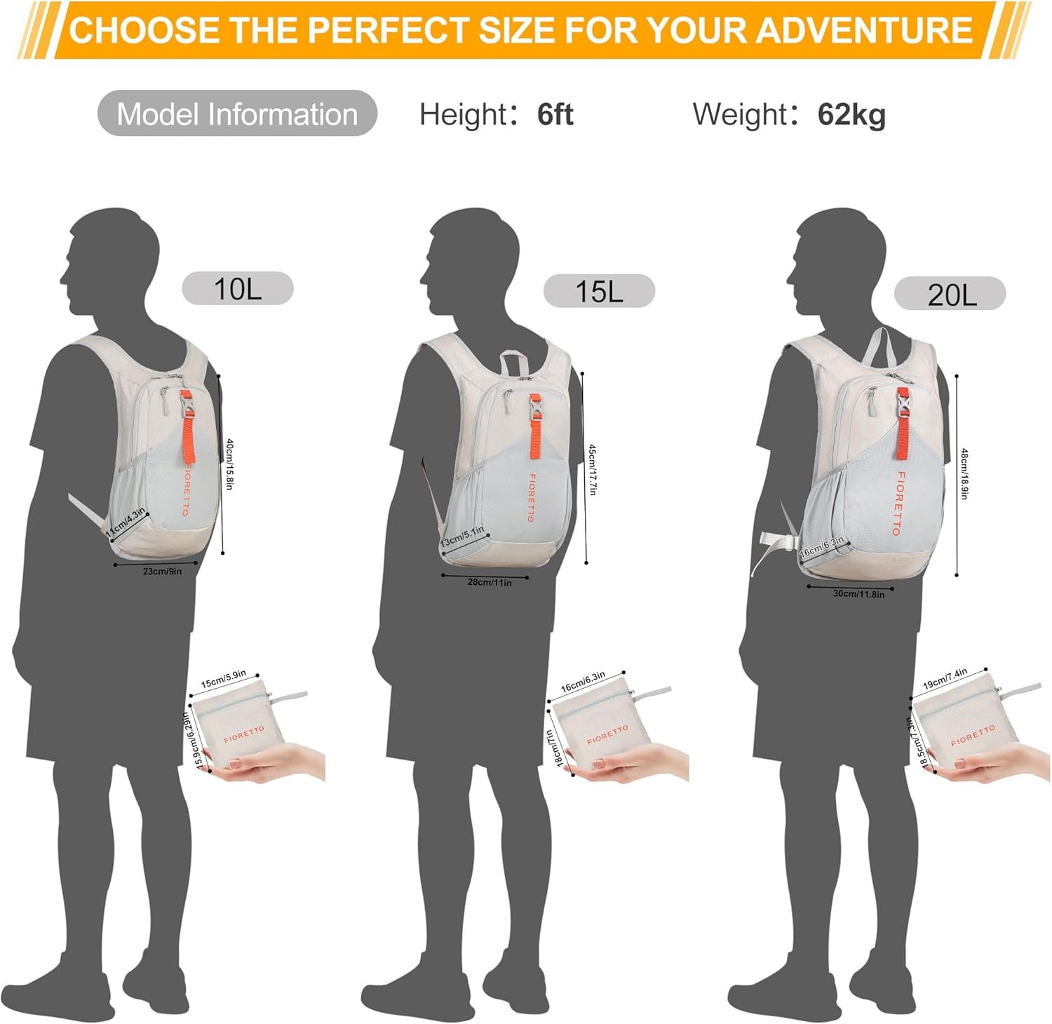 FIORETTO 15L Hiking Backpack for Women Men Mini Packable Backpack Lightweight Small Daypack for Camping Travel Outdoor, Beige - Image 7