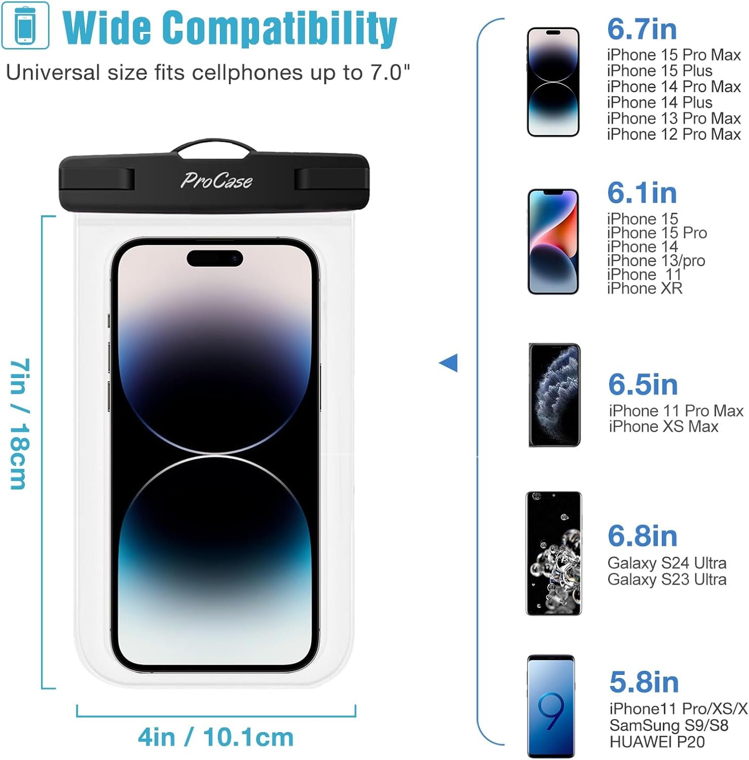 ProCase 6 Pack Waterproof Phone Pouch Dry Bag Underwater Case for iPhone 16 15 14 13 12 11 Pro Plus Max Mini Xs XR X 8 7, Galaxy S23 S22 S21 Ultra Note up to 7" -Mixed - Image 2