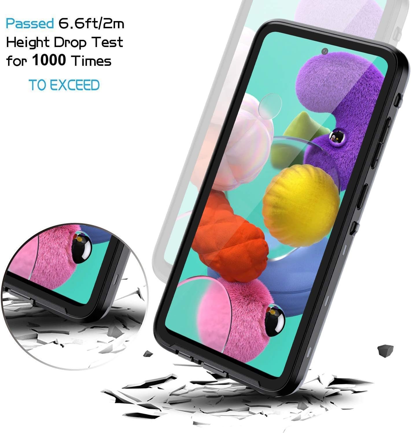 Lanhiem for Samsung Galaxy A51 Case, IP68 Waterproof Dustproof with Built-in Screen Protector, Heavy Duty Full Body Protective Phone Case for Galaxy A51 4G, Black - Image 6