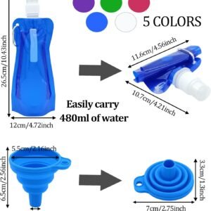 10pcs Collapsible Reusable Water Bottle with Carabiner Clip and folding funnel, for For Gym, Sports, Teams, Hiking, Camping, Biking, Outdoors, Beach, Traveling, Yoga & More, 5 Color