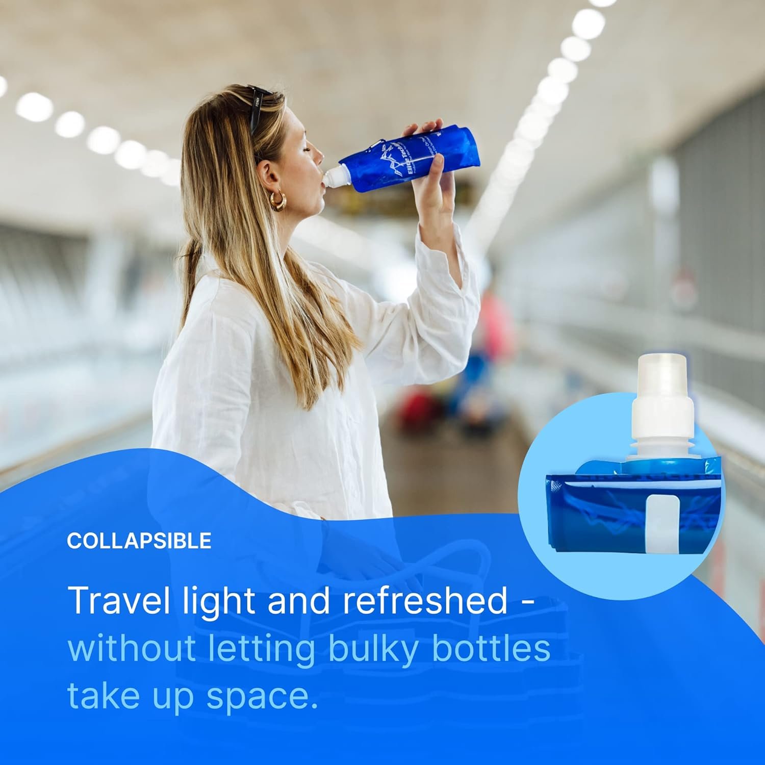 Elite Screens Collapsible Water Bottles - 10-Pack, 16.9 oz, Blue - Foldable & Reusable Water Bottle with Carabiner Strap for Hiking, Camping & Cycling - Long Flight Must-Haves & Theme Park Essentials - Image 3