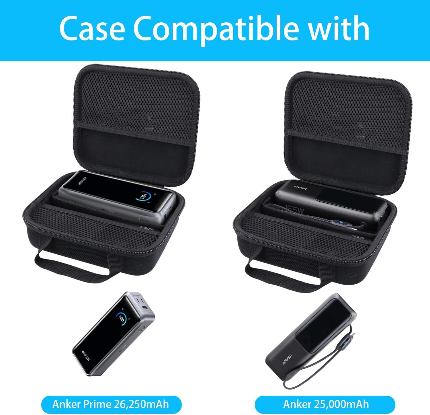 co2CREA for Anker 25,000mAh 165W / Prime 26,250mAh Power Bank and Laptop 140W USB-C Charger, Hard Travel Case Compatible with 25K Power Bank A1695, Case Only (Black Case) - Image 3