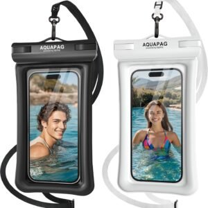 NEPHI IPX8 Floating Waterproof Phone Pouch 2 Pack-Up to 8.0″，Floating Phone Case for iPhone Andriod, Dry Bags for Vacation Beach Pool Kayak Cruise Travel Essentials (Black White 2 Pack)