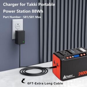 UL Listed 6Ft Long MJPOWER 19V AC Adapter Charger for Takki S81/S81 Max/S89 /S89Max Portable Power Station 88Wh 111Wh Camping Solar Generator Power Bank Power Supply Cord Cable Plug